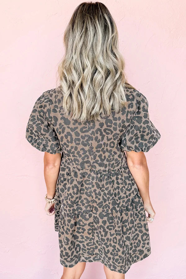 Brown Leopard Denim Dress